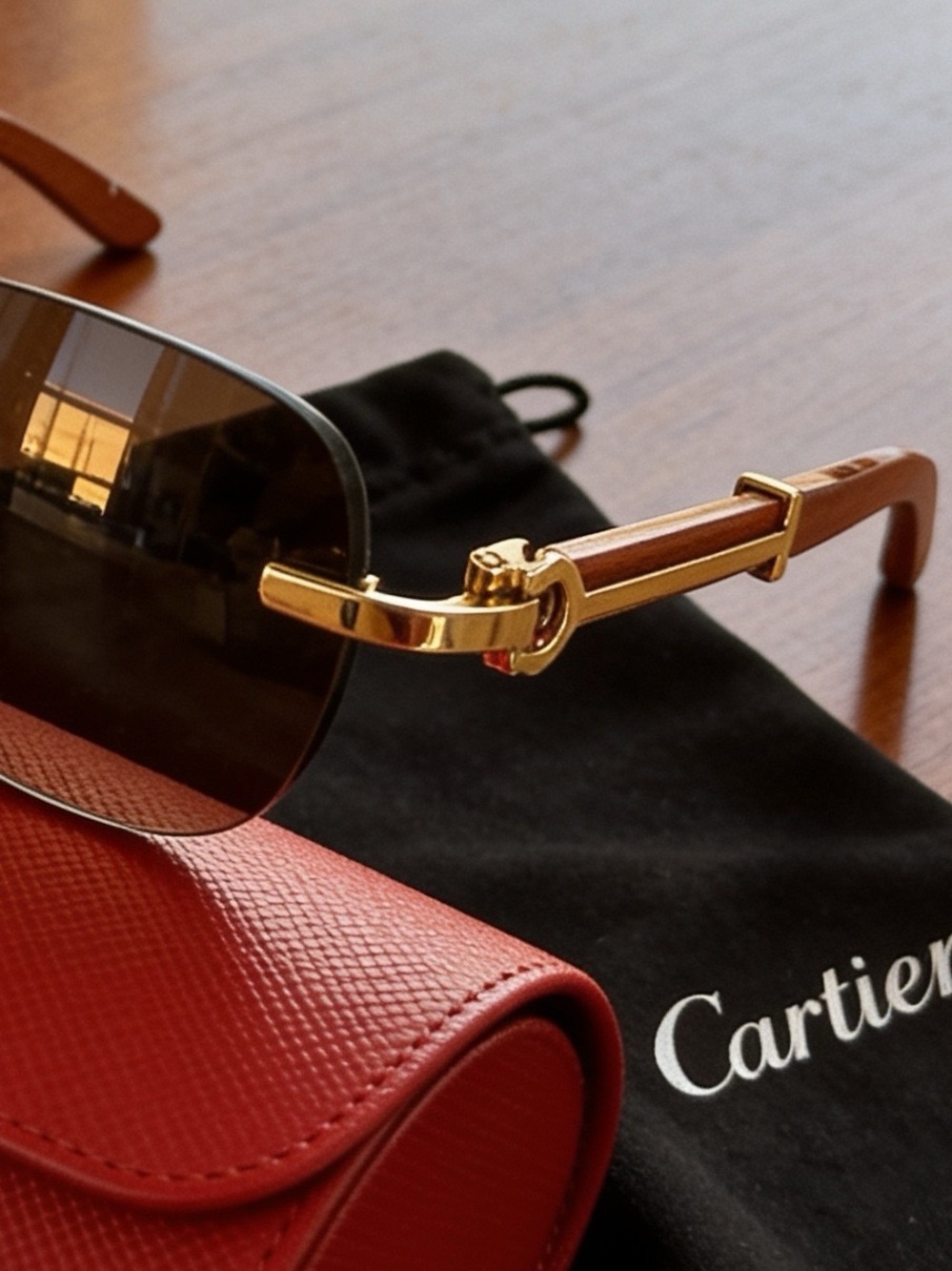 Cartier Gold and wood sunglasses Authentic - Picture 5 of 14
